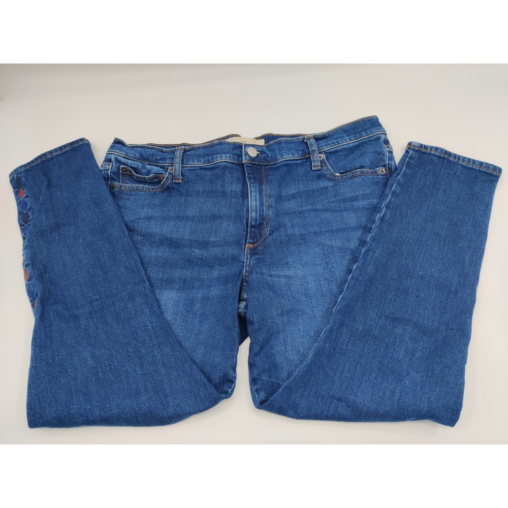 Gap 1969 True Skinny Ankle Jeans Size 33R Harlequin Side Embroidered Denim